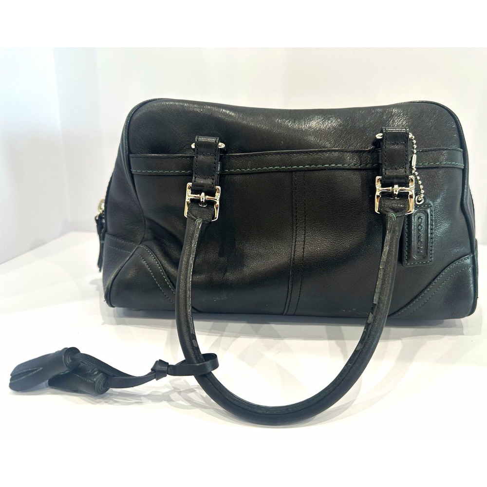 Coach Black Satchel Top Handle Bag Zip Detachable Strap Silver Hardware
